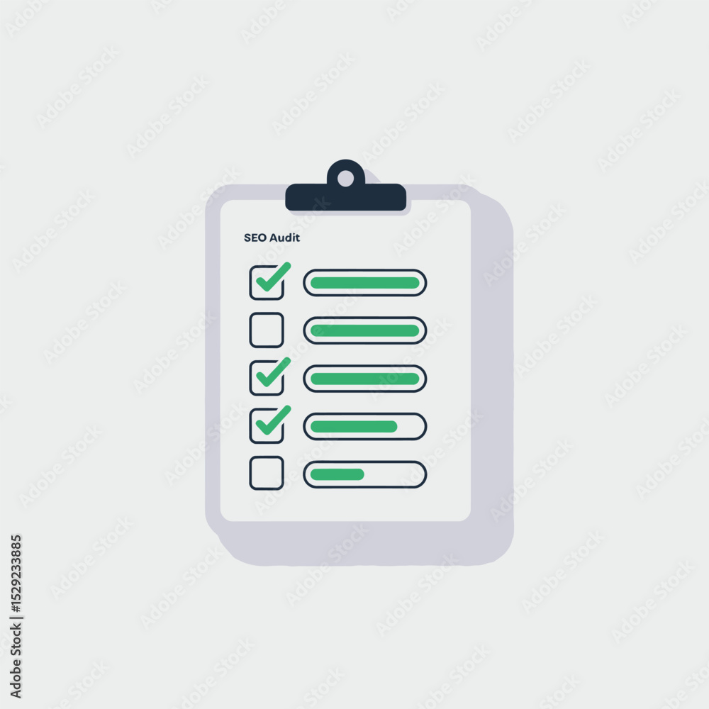 Poster checklist on clipboard for seo audit progress tracking and optimization