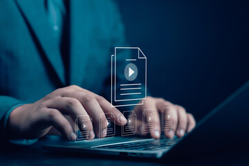 Businessmen watching the live streaming video Watch videos on the internet, live concerts, performances, or teachings. Stream on the internet online programs or lessons concept	
