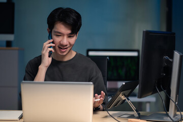 Hacking and malware concept. Hacker using abstract laptop with binary code digital interface.