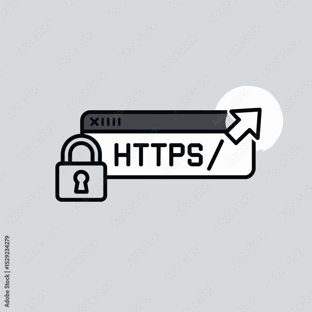 Poster secure https website browser icon with lock and up arrow for online security and data protection