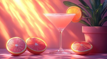 Refreshing Pink Citrus Cocktail in Sunlit Room