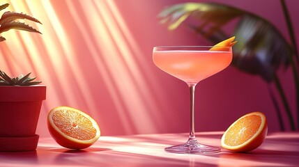 Refreshing Pink Citrus Cocktail in Sunlit Room