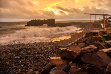 Sunset at Formosa Beach in Sao Martinho, Madeira Island, Portugal