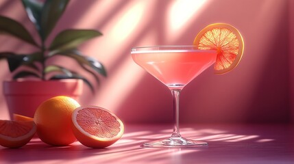 Refreshing Pink Citrus Cocktail in Sunlit Room