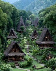 Indigenous cottage village surrounded by forest high resolution image