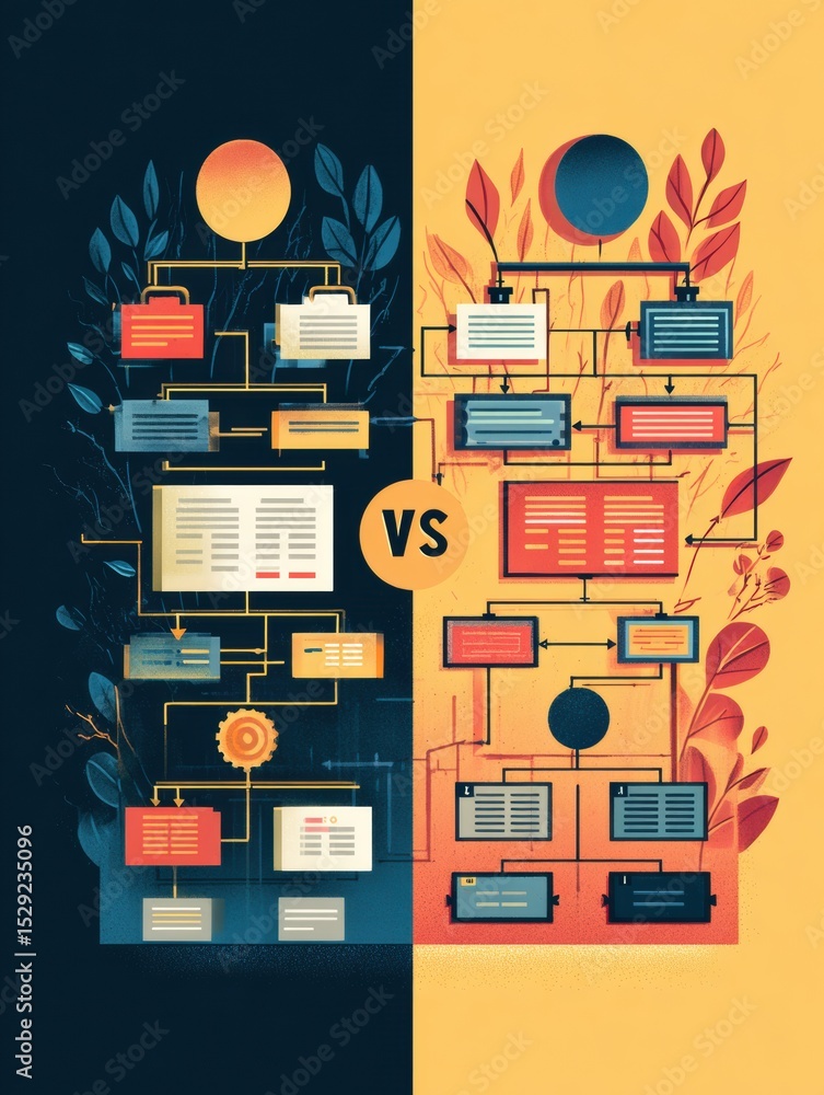 Aufkleber comparison of goals and systems in workflow design showcasing a structured infographic