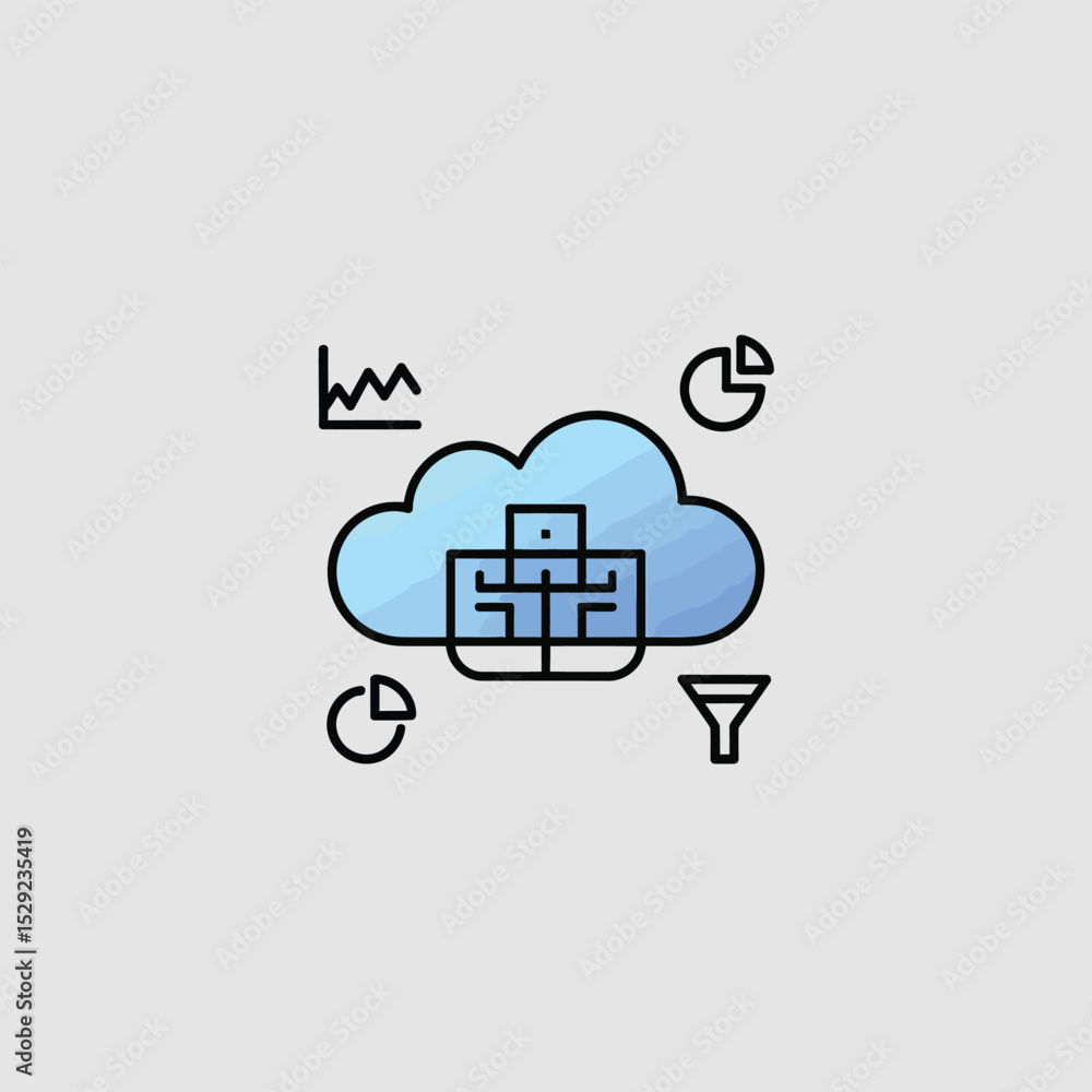 Poster cloud computing data analytics business intelligence icon illustration