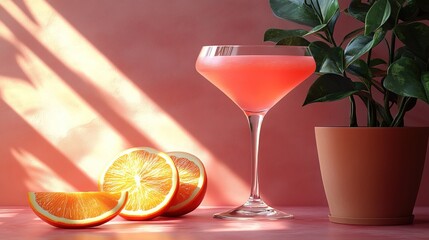 Refreshing Pink Citrus Cocktail in Sunlit Room