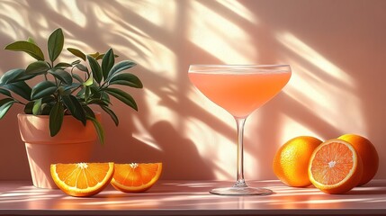 Refreshing Pink Citrus Cocktail in Sunlit Room