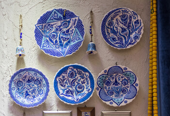 Traditional ceramic plates 
at souvenir store in Funchal, Madeira, Portugal