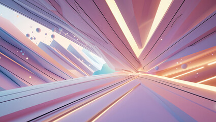 Abstract architectural design with modern geometric forms and glowing pastel color scheme