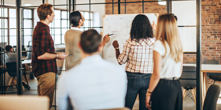 Collaborative Teamwork Diverse Team Brainstorming in Modern Office - Powered by Adobe