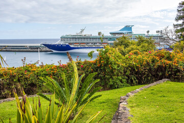 View cruise liner in port of Funchal, Madeira, Portugal 