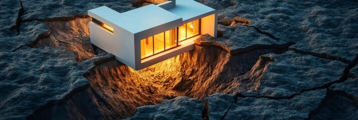 Seismic waves are causing ground cracks and destroying a modern house, highlighting the devastating impact of earthquakes on infrastructure and architecture