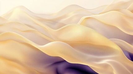 A poetic interplay of delicate silk-like textures forming flowing wave patterns in golden and soft lavender