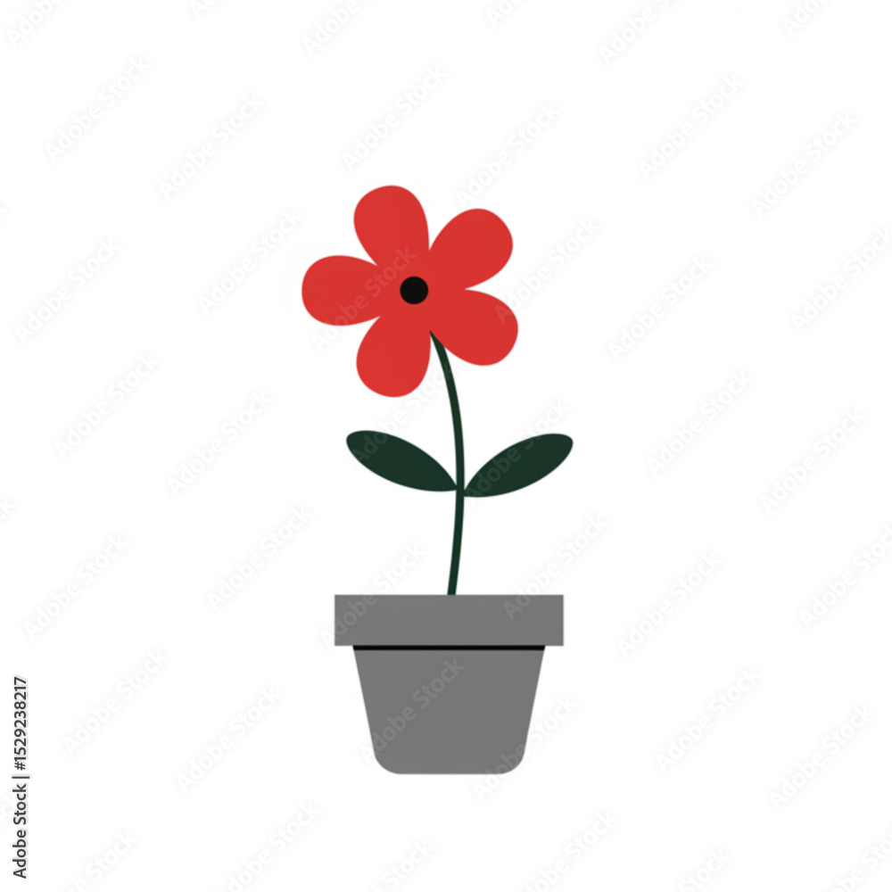Poster a charming red flower in a grey pot a perfect scalable graphic for branding projects logos and websi
