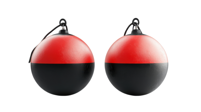 Red and Black Marine Buoy on White Background – Nautical Floating Marker for Sea Navigation, Safety Equipment, and Marine Signaling Concepts