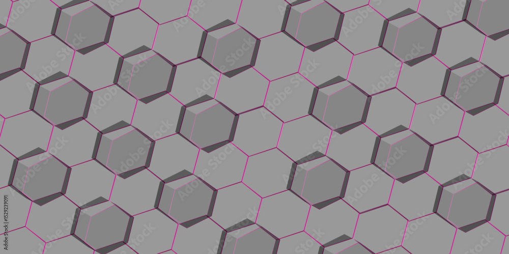 Poster gray hexagonal tiles and pink lines forming a honeycomb pattern background design.