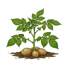 Vibrant Potato Plant Graphic featuring lush foliage and earthy tubers perfect for agriculture branding logo design or farm fresh food packaging