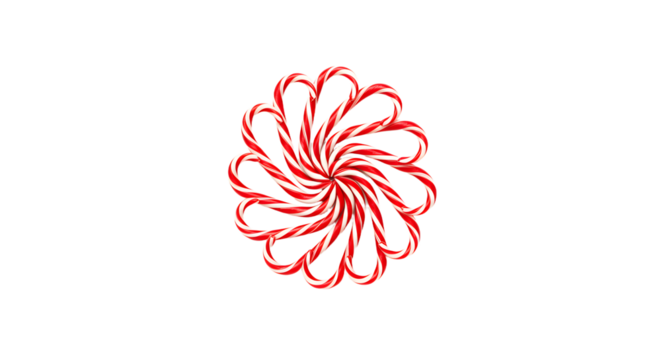 A vibrant red and white spiral design resembling a peppermint candy, set against a solid black background, ideal for festive themes - Powered by Adobe