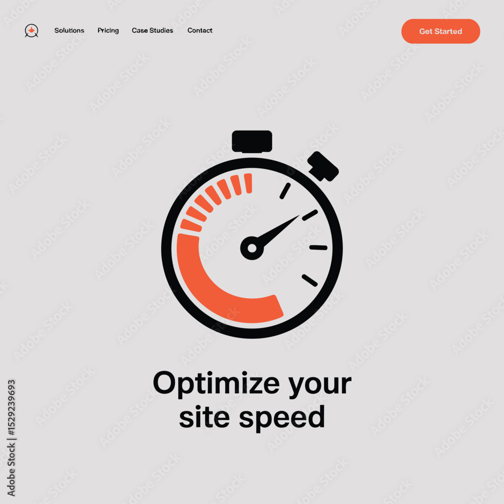 Poster website speed optimization stopwatch icon illustration for fast loading website design