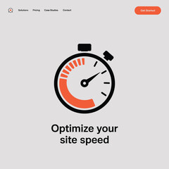 Website speed optimization stopwatch icon illustration for fast loading website design