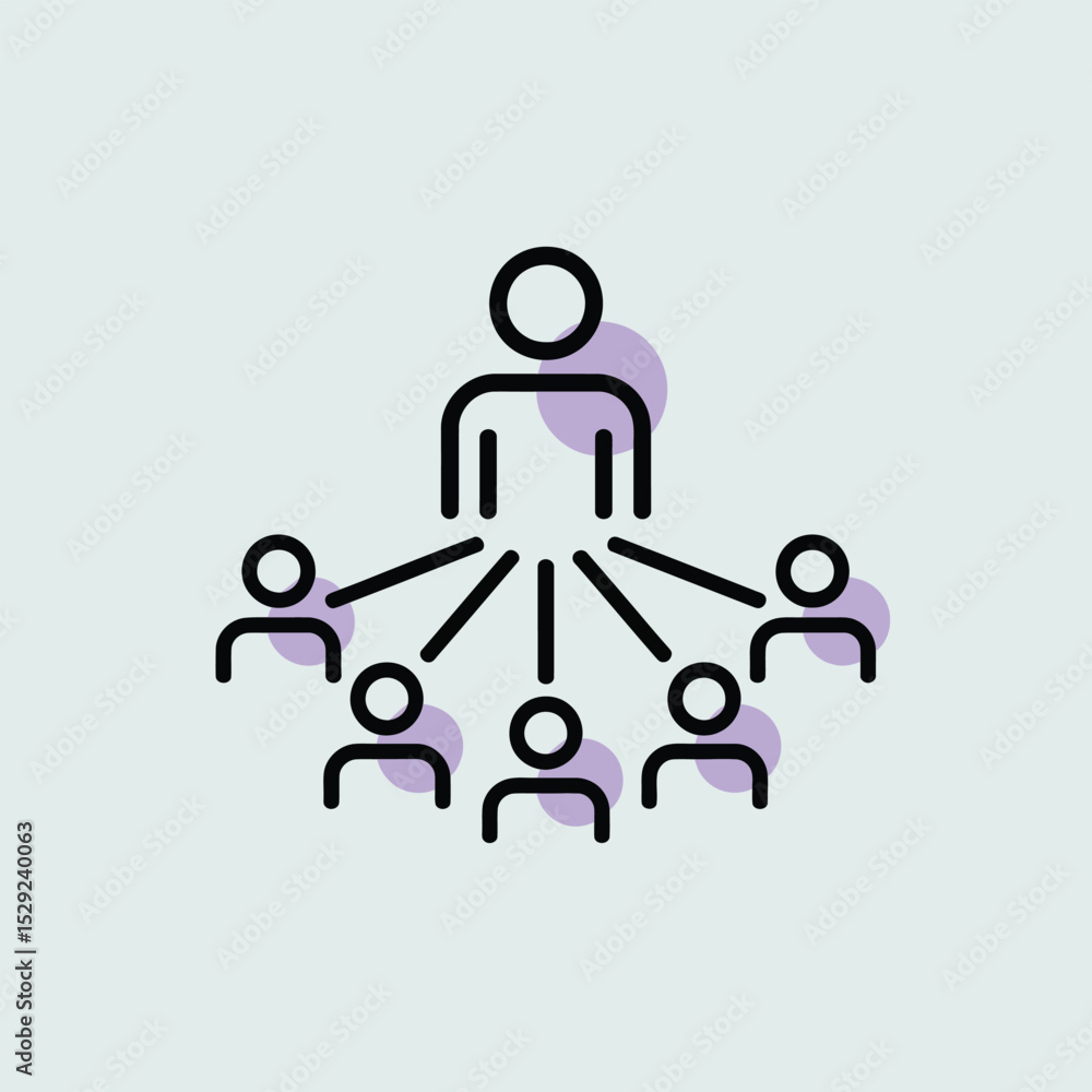 Poster simple line icon of a leader and team collaboration network