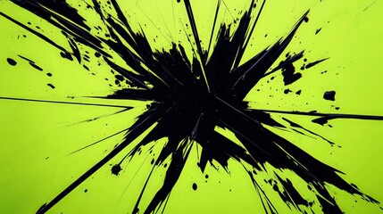 A jagged explosion of black ink tears through a neon yellow backdrop, capturing raw motion and rebellious