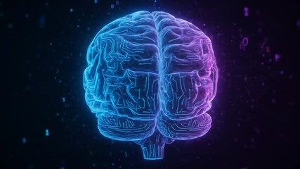 Animation of a rotating digital brain with glowing circuits, Seamless Loop, concept of technology and data processing - Powered by Adobe
