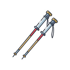 Cartoon illustration of trekking poles used for hiking and mountaineering adventures