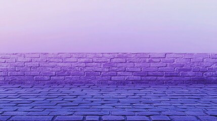 A twilight-toned wall fades into a dreamy lavender sky, where textured bricks and soft cobblestones meet in a serene blend of color and calm.