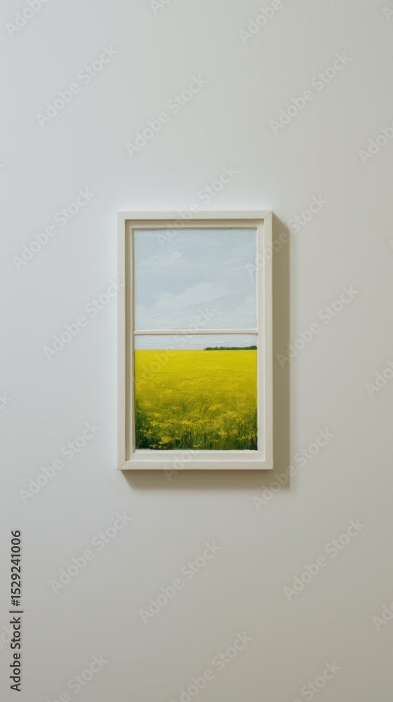 Poster minimal space tiny window painting meadow tranquility.