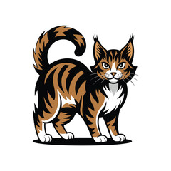 Playful Striped Cat Cartoon Illustration with Raised Tail and Confident Expression