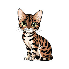 Adorable Bengal Kitten Cartoon Illustration with Striped Fur Pattern