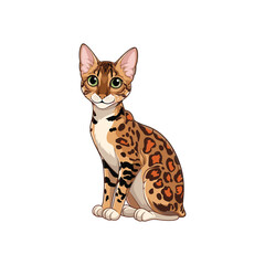 Cute Bengal Cat Illustration with Spotted Fur Pattern on White Background