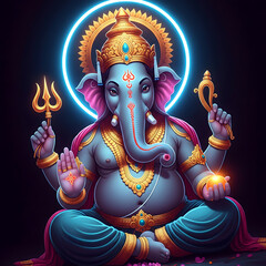Ganesh Chaturthi, Majestic Lord Ganesha Illustration with Golden Crown and Divine Symbols Hindu Deity of Wisdom, Success, and Prosperity Vibrant Spiritual Artwork in Royal Colors Perfect for Religious