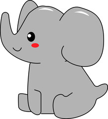Adorable Cartoon Elephant Sitting with Blush Cheeks – Cute Gray Animal Vector for Kids Education and Design Projects
