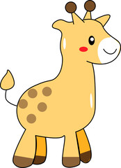 Adorable Cartoon Giraffe Standing and Smiling with Blush Cheeks – Cute Animal Illustration for Kids Decor, Educational Material, Nursery Art, and Creative Learning Resources