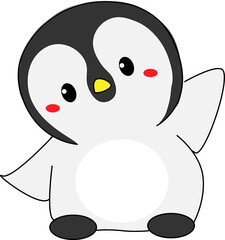 Adorable Baby Penguin Cartoon Illustration with Blush Cheeks – Cute Arctic Animal Mascot for Kids Design and Education Use