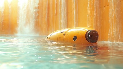 Yellow Futuristic Robot Swimming in Water