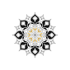 Modern Mandala Ornament – Elegant Black, White and Gold Floral Pattern on White Background