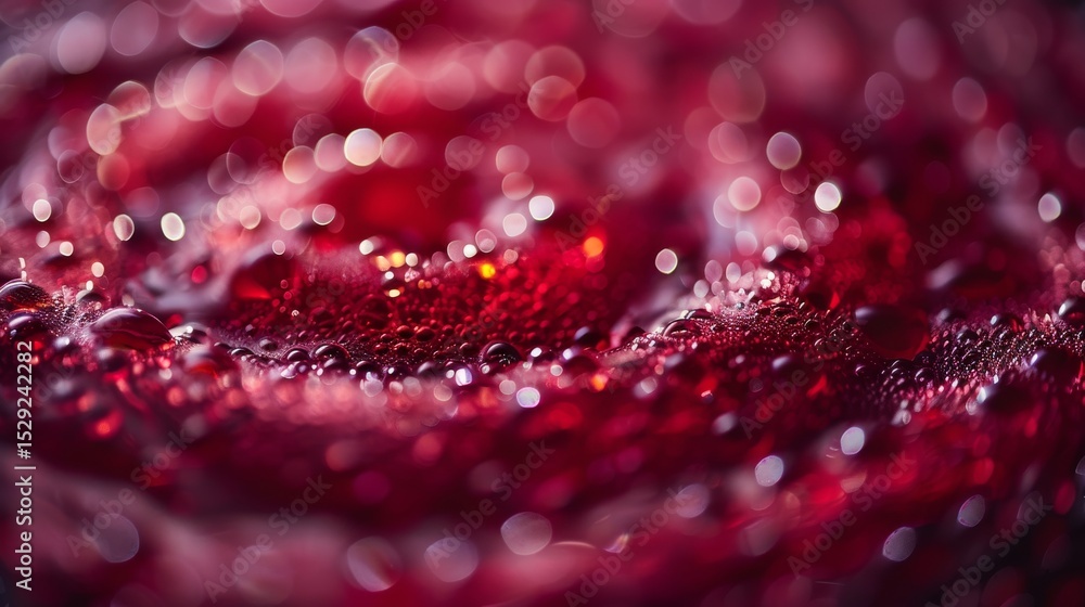 Poster a close-up of a swirling red liquid with bubbles, artistically captured to showcase texture and move