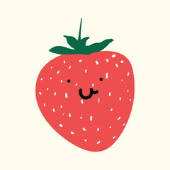 Strawberry Cartoon Vector Illustration Isolated On cream background. hand drawn. Strawberry for fabric design, textile print, wrapping paper, cover. Vector illustration.