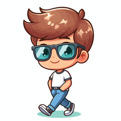 Cool boy cartoon vector running on white background