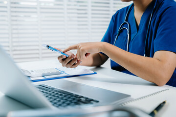 Medicine doctor hand working with modern digital tablet computer interface