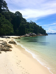 Obraz premium Pristine white sand beach meeting lush tropical forest in southeast asia