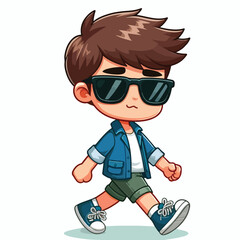 Cool boy cartoon vector running on white background