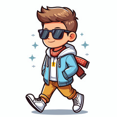 Cool boy cartoon vector running on white background