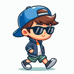 Cool boy cartoon vector running on white background