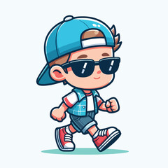 Cool boy cartoon vector running on white background